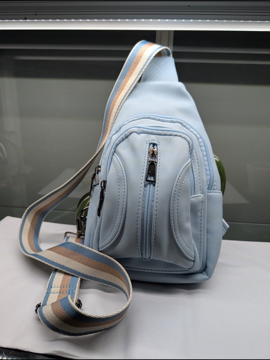 Other - Light Blue Sling-Crossbody Bag with Striped Strap